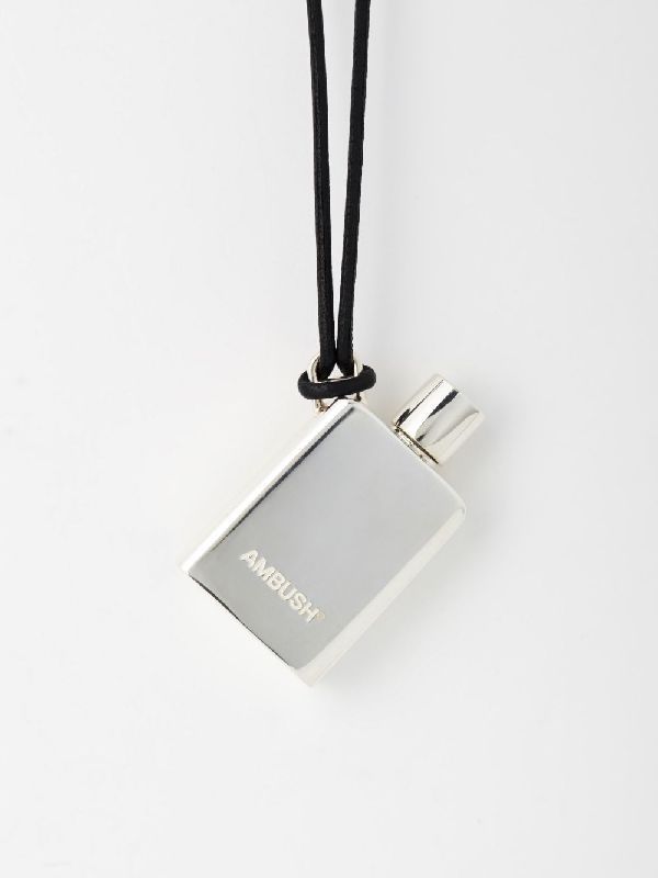 Silvertone Perfume Pendant Leather Necklace