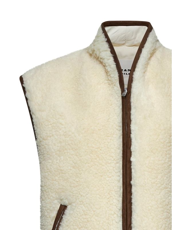 Beige Wool Blend Shearling Vest