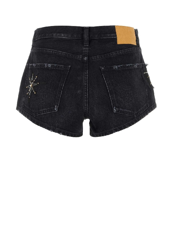 Beads Applique Denim Shorts