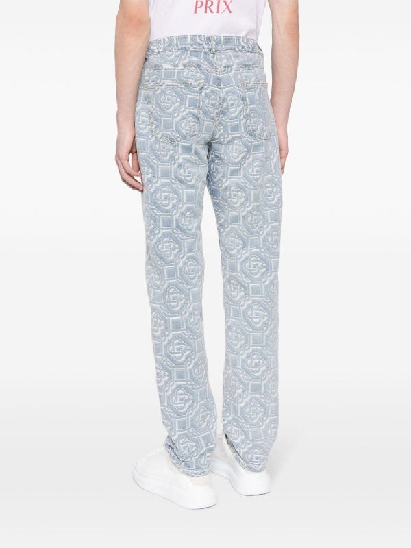 Monogram pattern denim pants