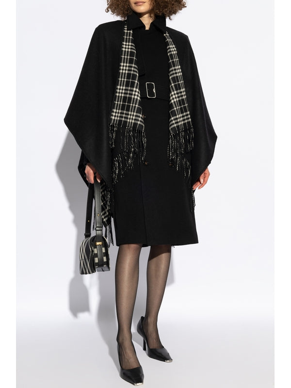 Check Pattern Reversible Wool Cape