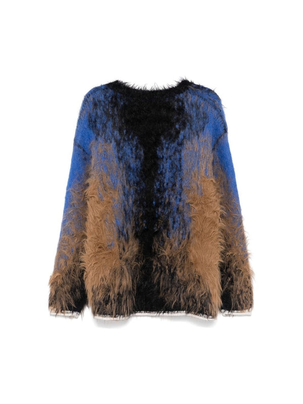 Gradient Faux Fur V-neck Knit