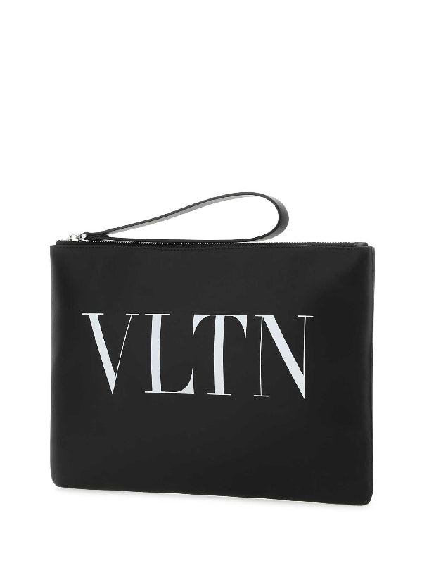 Vltn Logo Printed Leather Clutch Bag