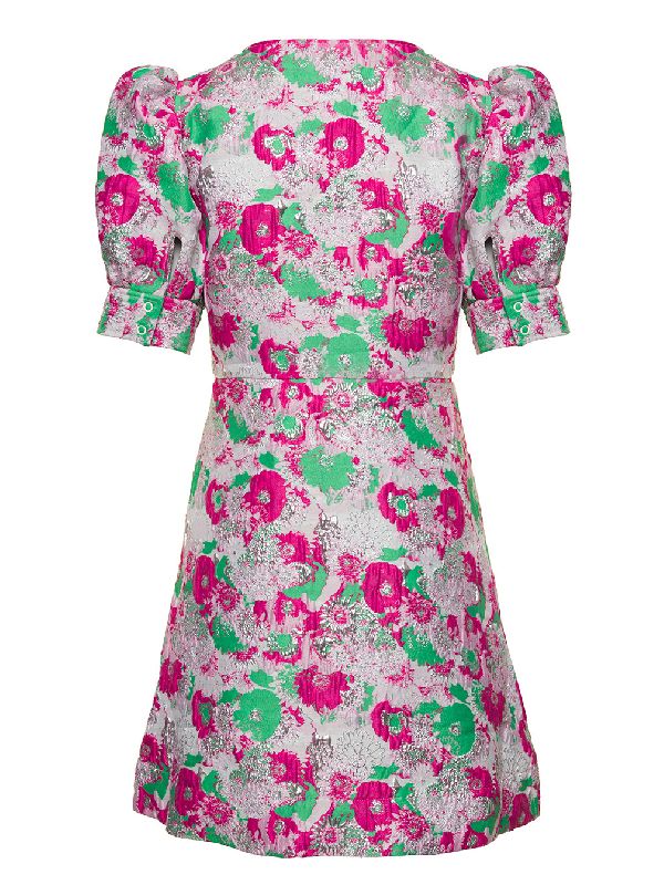 3D Floral Jacquard V-Neck Dress