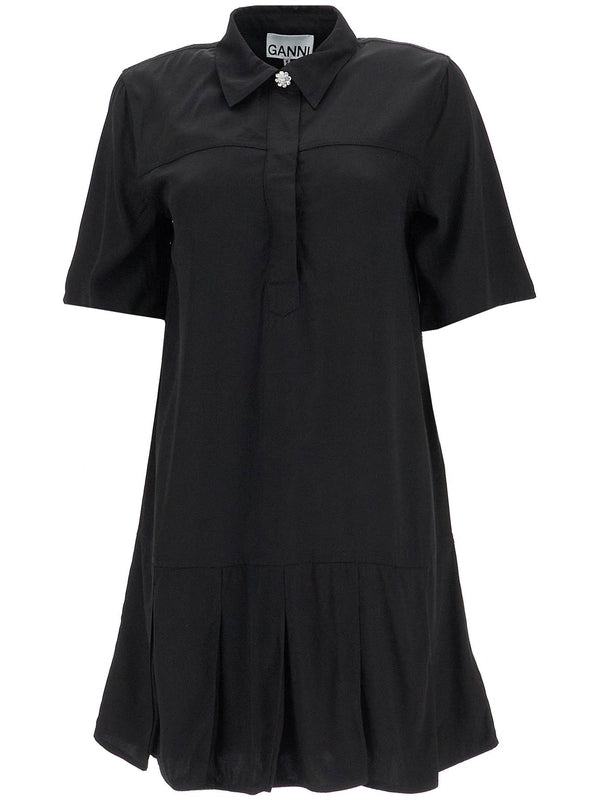 Black Flared Short Sleeve Mini Dress