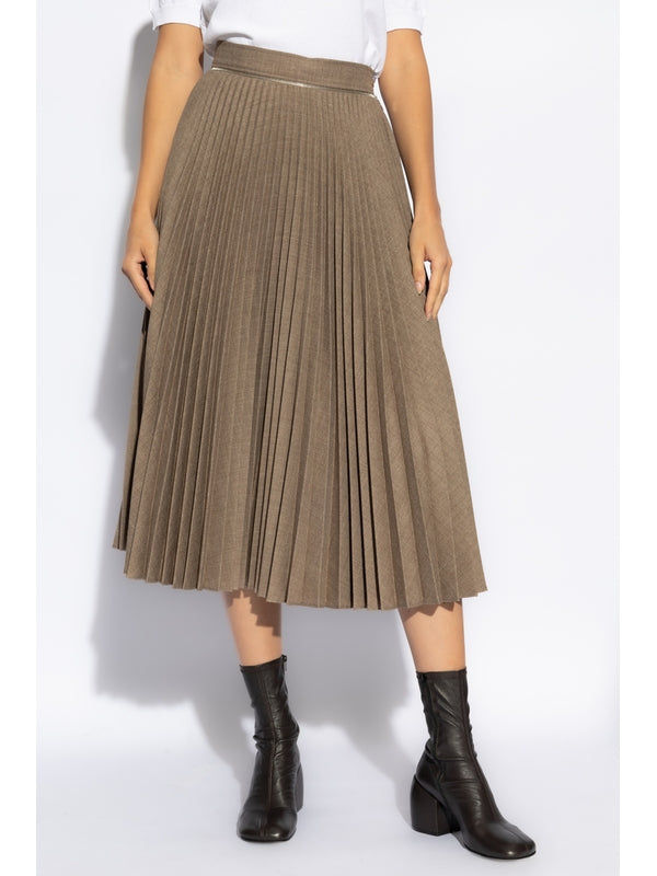 Zipper Detail Pleated Wool Skirt