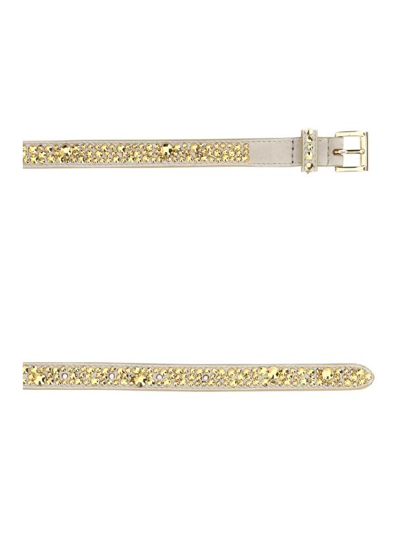 Allover Crystal Decor Leather Belt