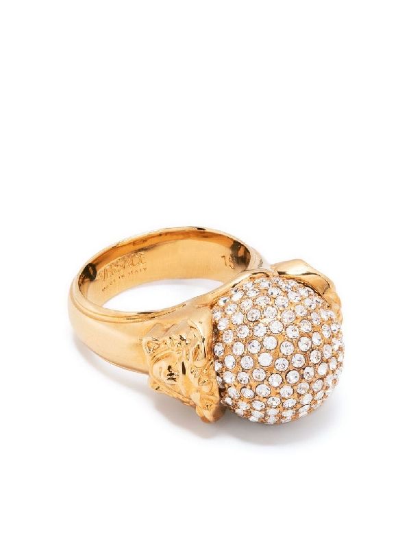 Medusa Crystal Ball Goldtone Ring