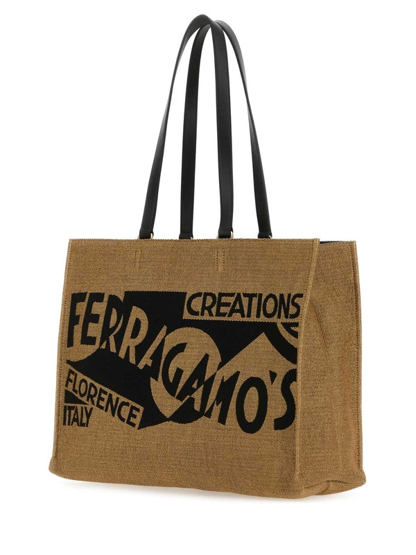Venna Logo Raffia Tote Bag