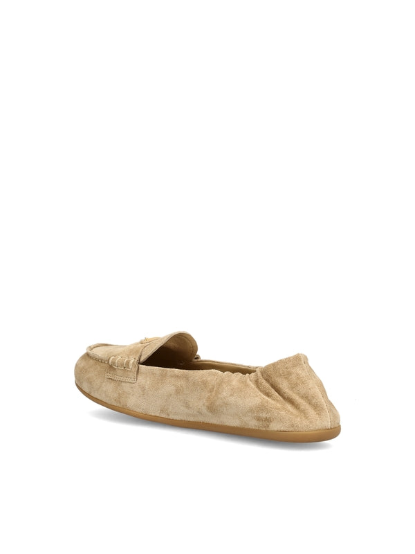 Triangle Logo Suede Flat Loafers