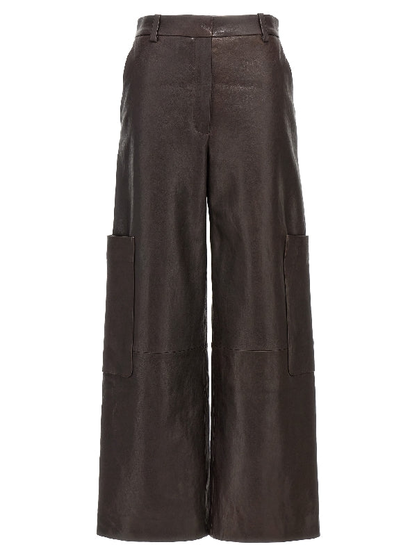 Pocket Detail Leather Pants