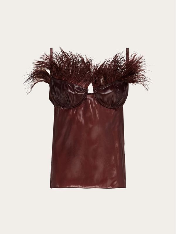 羽毛细节无袖上衣