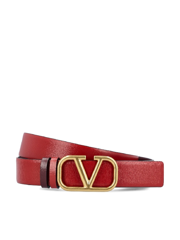 V Logo Buckle Reversible Leather Belt