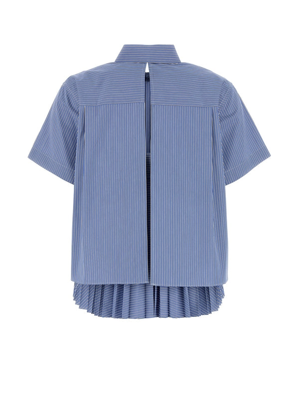 Back Slit Stripe Pleated Cotton Shirt