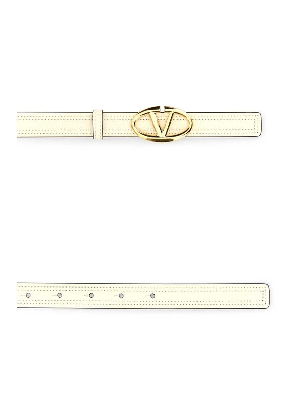 V Logo Buckle Leather Belt