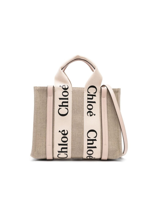 Woody Logo Linen Tote Bag