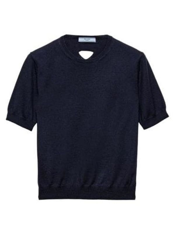 Back Cutout Triangle Logo Virgin Wool Short Sleeve Knit