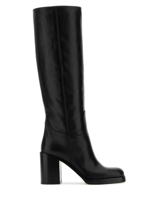Black Leather High Boots Heels