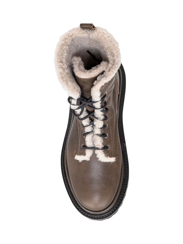 Ghiso Fur Detail Leather Lace-Up Boots