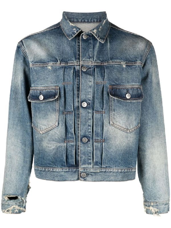 Distressed Wash Denim Trucker Jacket