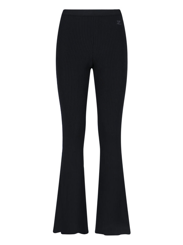 Logo Patch Rib Knit Flare Pants