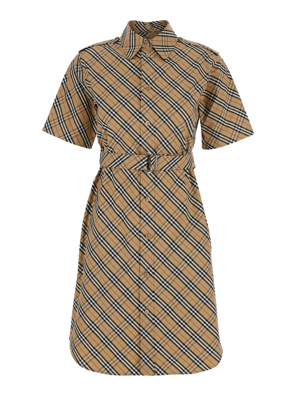 Belt Decoration Check Pattern Shirt Dress