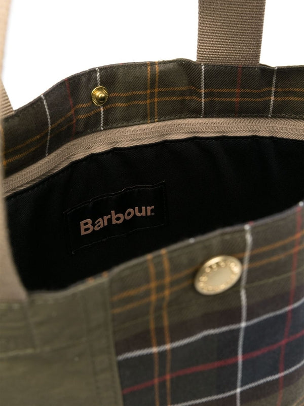 Tartan Check Panel Cotton Tote Bag