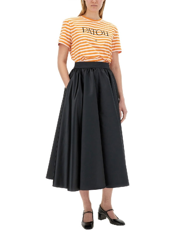 Black Satin Volume Midi Skirt