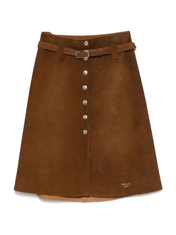 Belt Detail Button-up Midi Skirt