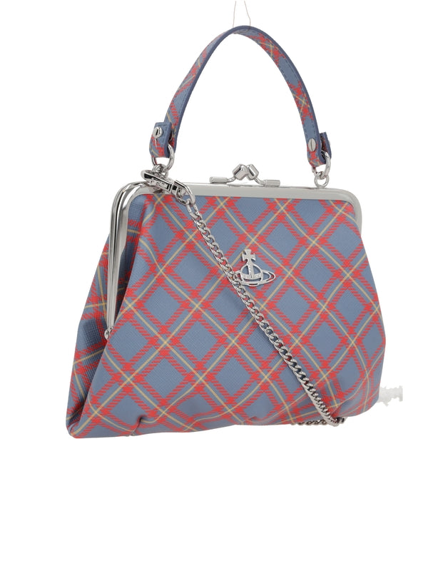 Orb Logo Decorated Check Pattern Tote Bag