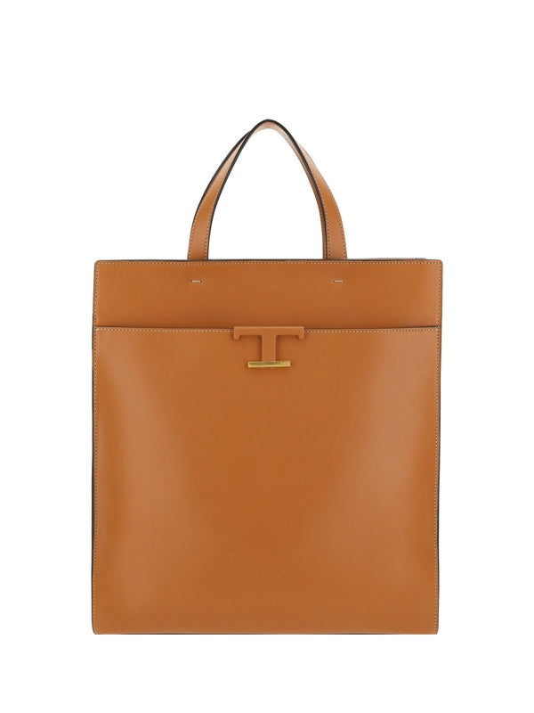 Timeless T Logo Leather Tote
  Bag