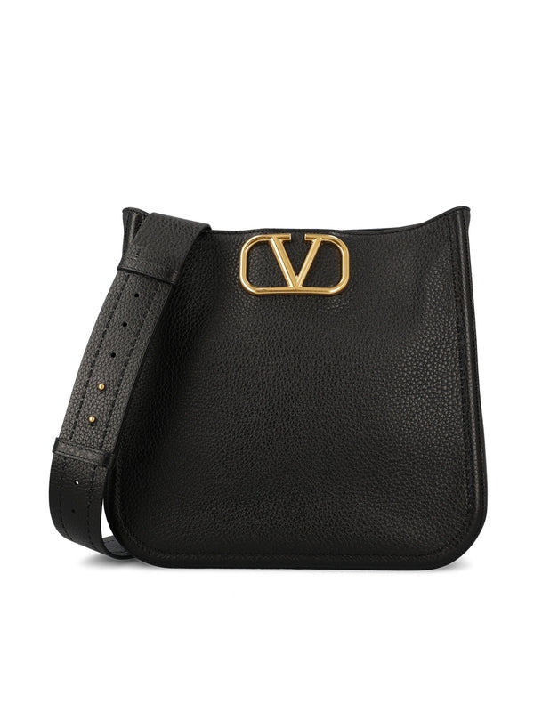 V Logo Leather Shoulder Bag