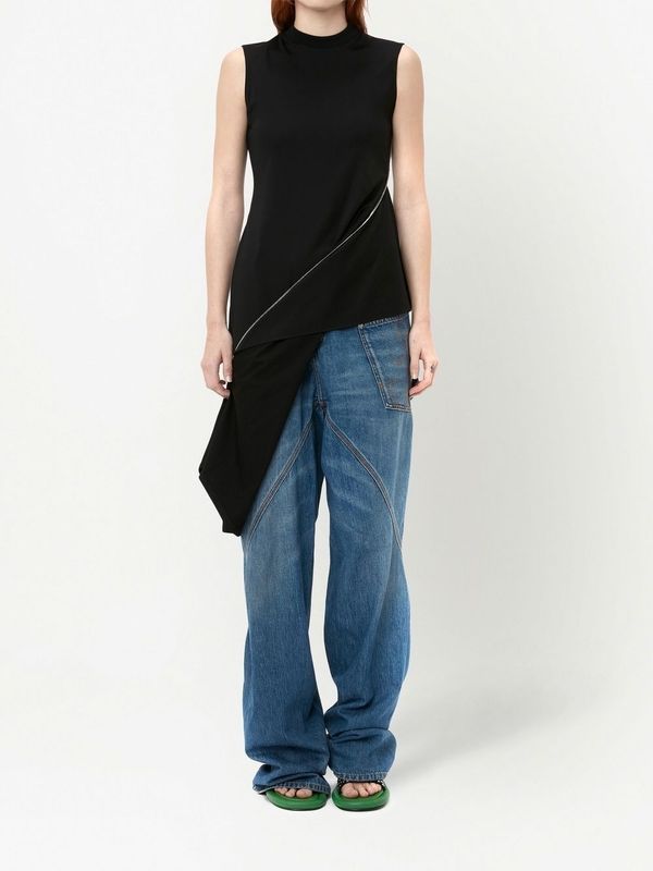 Zipper Detail Asymmetric Sleeveless Top