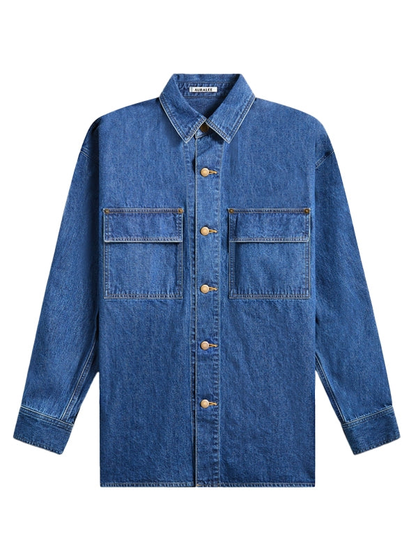 Auralee Selvedge Light Oz Denim Blue Shirt