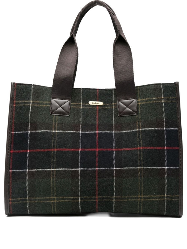 Barbour Green Checked Tote Bags