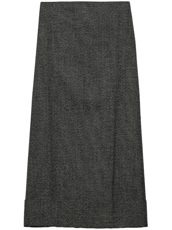 Asymmetric Roll-Up Wool Midi Skirt