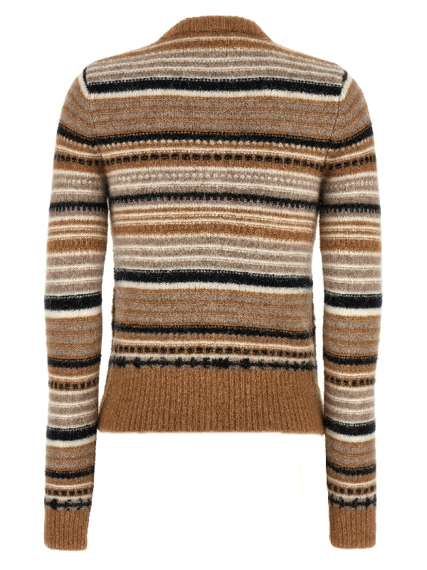 条纹羊驼混纺开衫