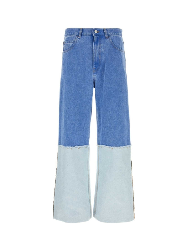 Turn-Up Detail Wide Cotton Denim Pants