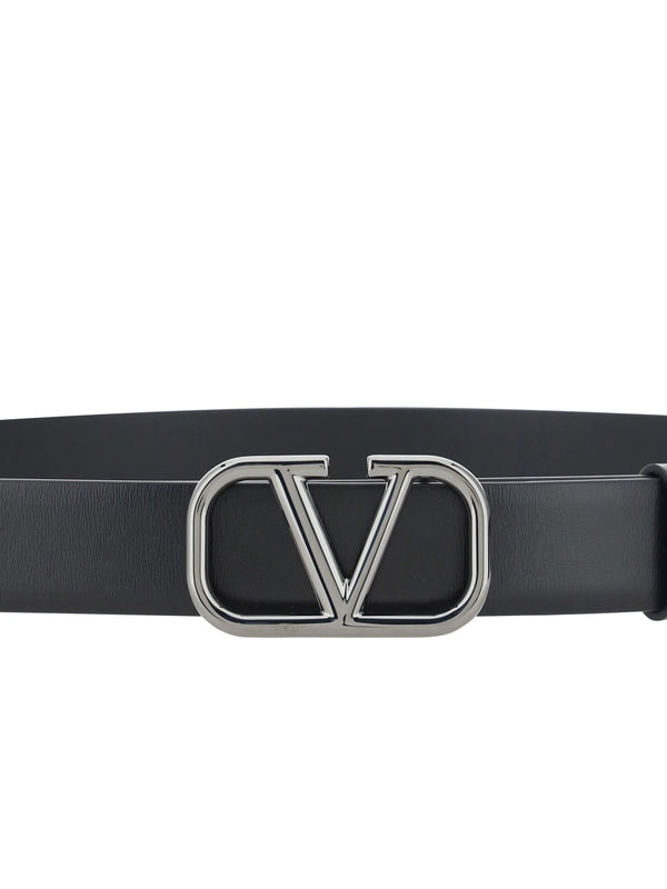 V Logo Buckle Leather Belt