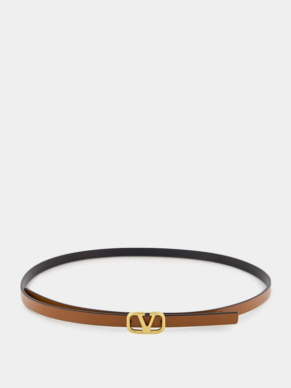 V Logo Buckle Leather Belt