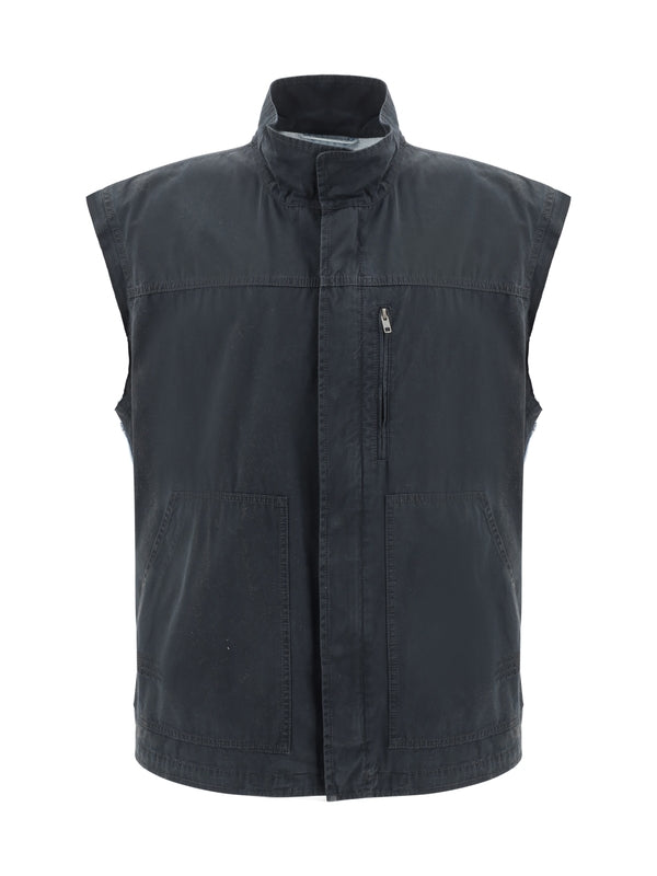 Panel Detail High-Neck Denim
  Vest