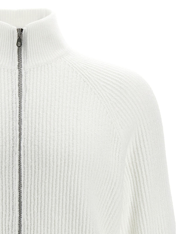 High-Neck
  Zip-Up Ribbed Cardigan