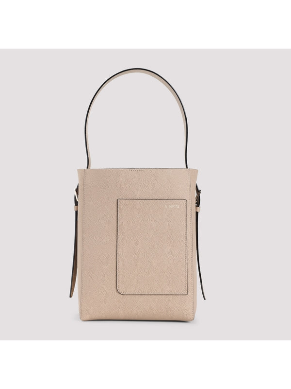 Pocket Detail Calfskin Small Bucket Bag