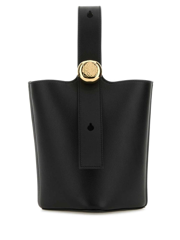 Pebbled Leather Bucket Tote Bag