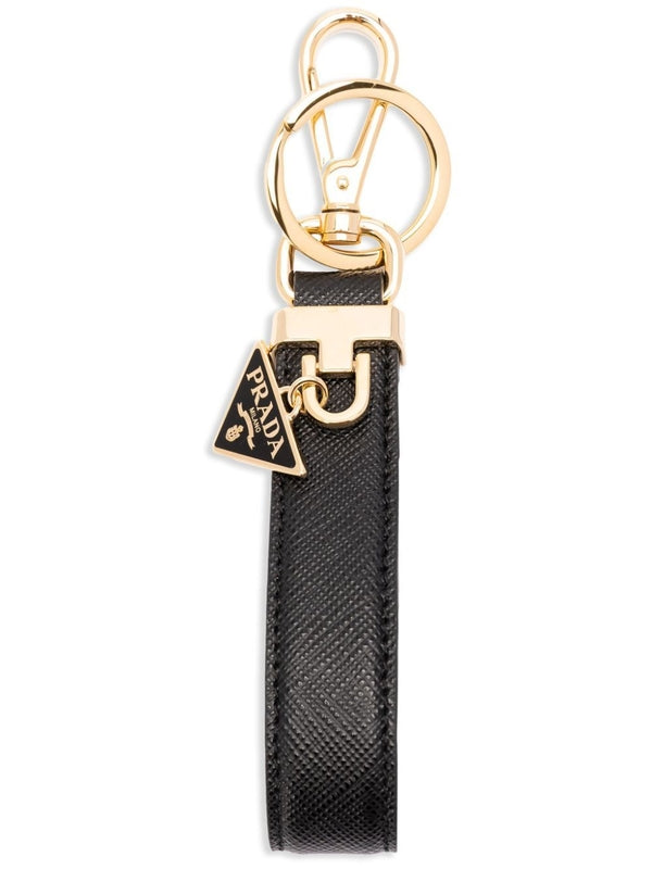 Triangle Logo Charm Saffiano Leather Keychain