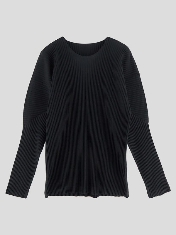 Black Pleats Long Sleeve Top