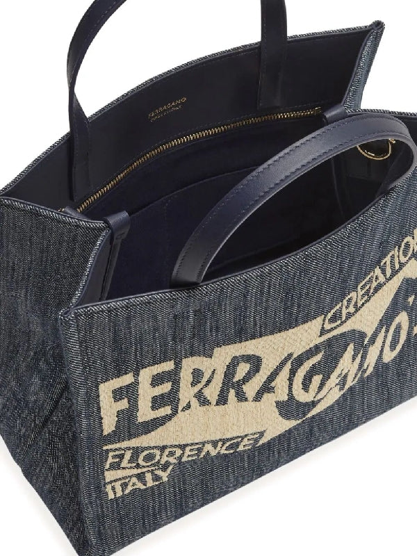 Venna Logo Denim Tote Bag