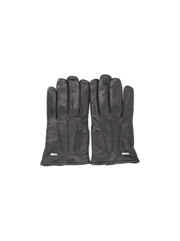 Logo Detail Leather Gloves - Jente