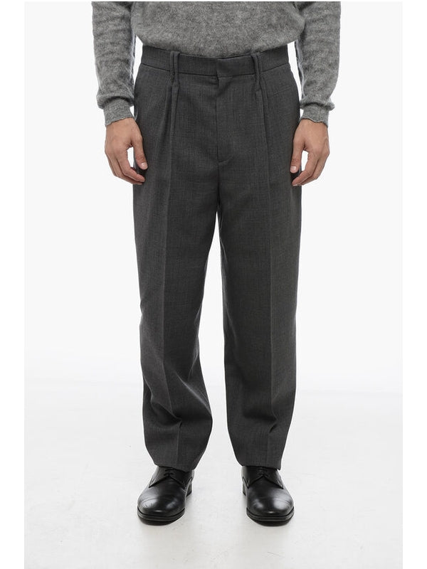 プリーツディテールウールパンツ