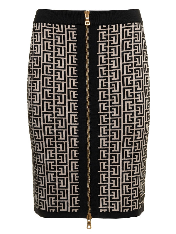 All-Over Monogram Front Zipper Skirt